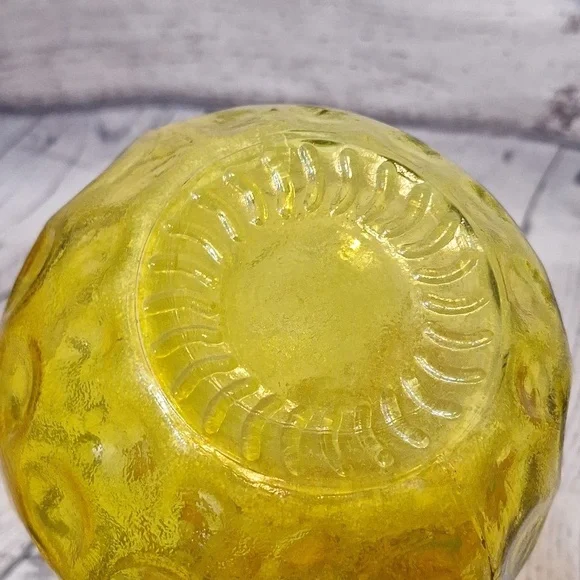 Vintage 1970s Thumbprint Glass Vase | Yellow Mid-Century Art Glass - Picture 3 of 3